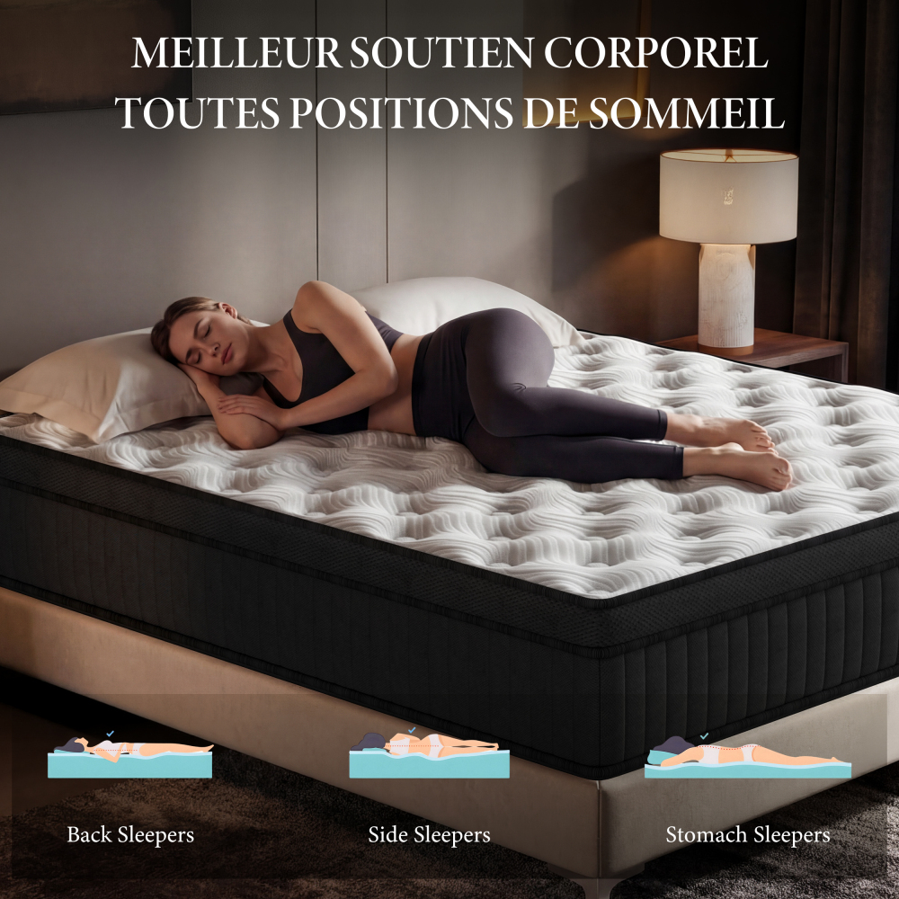 DEWINNER Matelas Épaisseur 25 cm blanc | Hybride Mousse & Ressorts Ensachés | Memoire de Forme | Isolation des Mouvements | 7 Zones de Confort | Durable & Respirant | Moyen-Ferme | Certifié Oeko-TEX