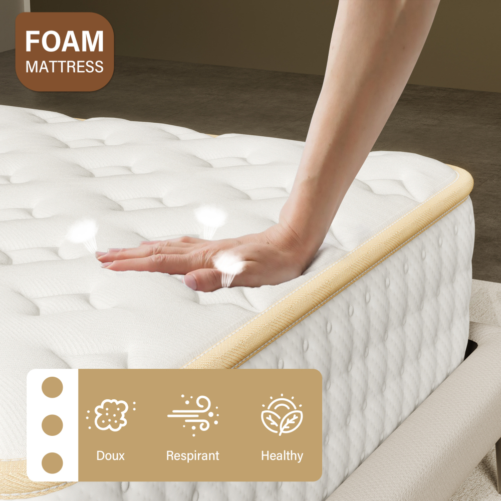 Matelas Mousse 18 cm et Mousse A Mémoire Matelas,Parfait Soutien Haute Resilience Ultra Respirante, Réversible à Deux Faces