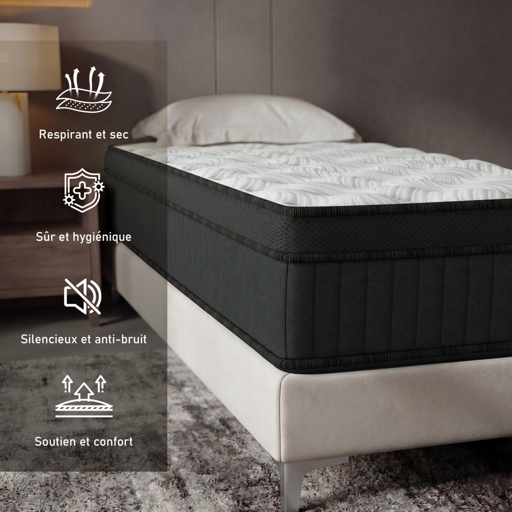 DEWINNER Matelas Épaisseur 25 cm blanc | Hybride Mousse & Ressorts Ensachés | Memoire de Forme | Isolation des Mouvements | 7 Zones de Confort | Durable & Respirant | Moyen-Ferme | Certifié Oeko-TEX