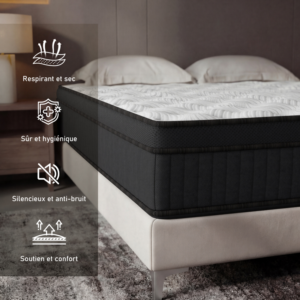 DEWINNER Matelas Épaisseur 25 cm blanc | Hybride Mousse & Ressorts Ensachés | Memoire de Forme | Isolation des Mouvements | 7 Zones de Confort | Durable & Respirant | Moyen-Ferme | Certifié Oeko-TEX
