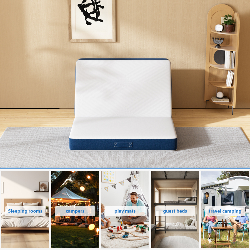 DEWINNER Triple Folding Mattress, Versatile Guest Mattress, 15cm Thick Foam, Removable and Machine-Washable Cover, Carrying Handle for Easy Transport