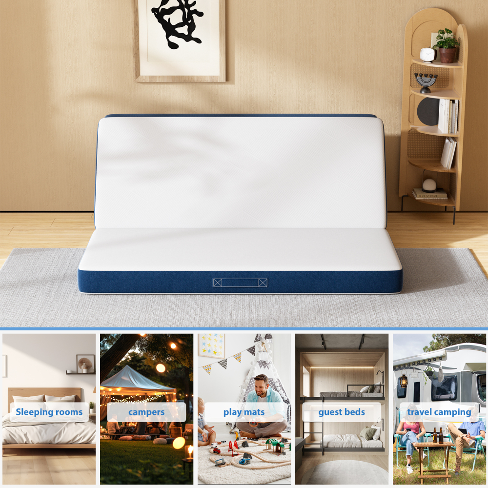 DEWINNER Triple Folding Mattress, Versatile Guest Mattress, 15cm Thick Foam, Removable and Machine-Washable Cover, Carrying Handle for Easy Transport