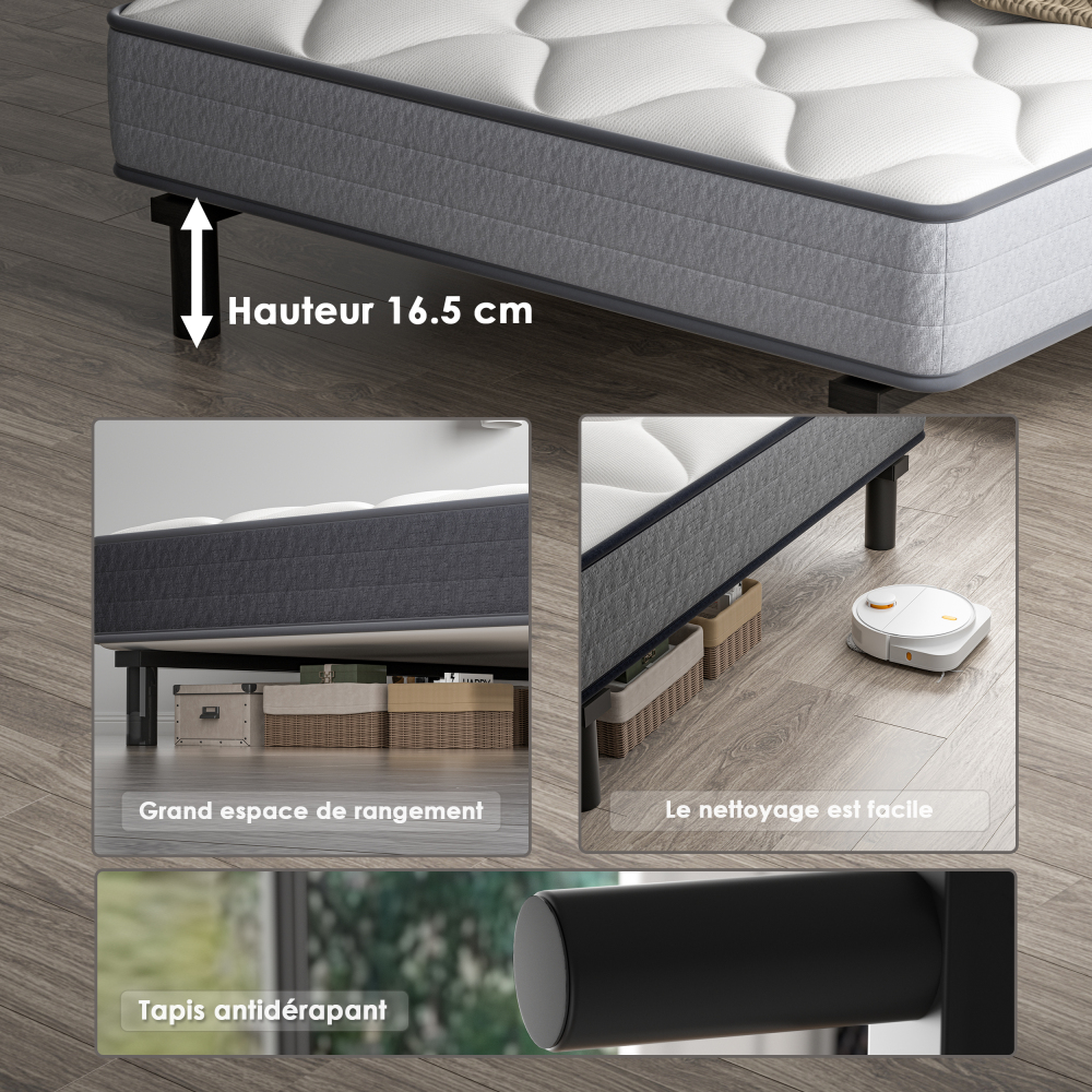Mattress & Bed Base Set | Pocket Spring Mattress + Sturdy Metal Bed Frame with 6 Legs, Complete Bed,  High Resilience & Breathable
