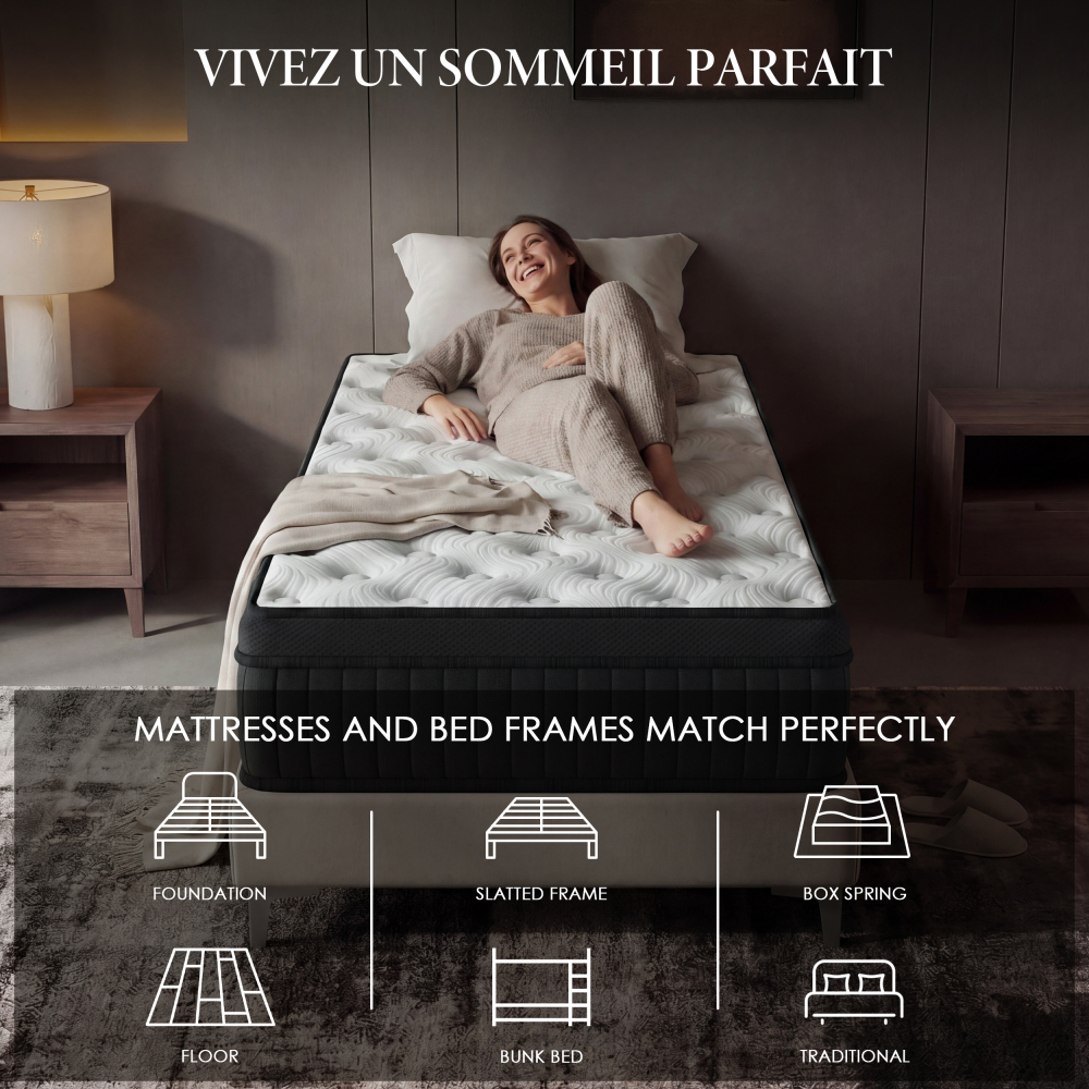 DEWINNER Matelas Épaisseur 25 cm blanc | Hybride Mousse & Ressorts Ensachés | Memoire de Forme | Isolation des Mouvements | 7 Zones de Confort | Durable & Respirant | Moyen-Ferme | Certifié Oeko-TEX