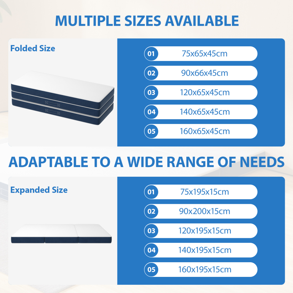 DEWINNER Triple Folding Mattress, Versatile Guest Mattress, 15cm Thick Foam, Removable and Machine-Washable Cover, Carrying Handle for Easy Transport