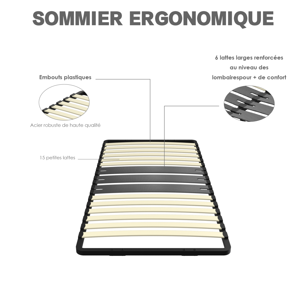 DEWINNER Poplar Slatted Bed Base | Black Reinforced Frame, Tool-Free Assembly, Boxspring Compatible