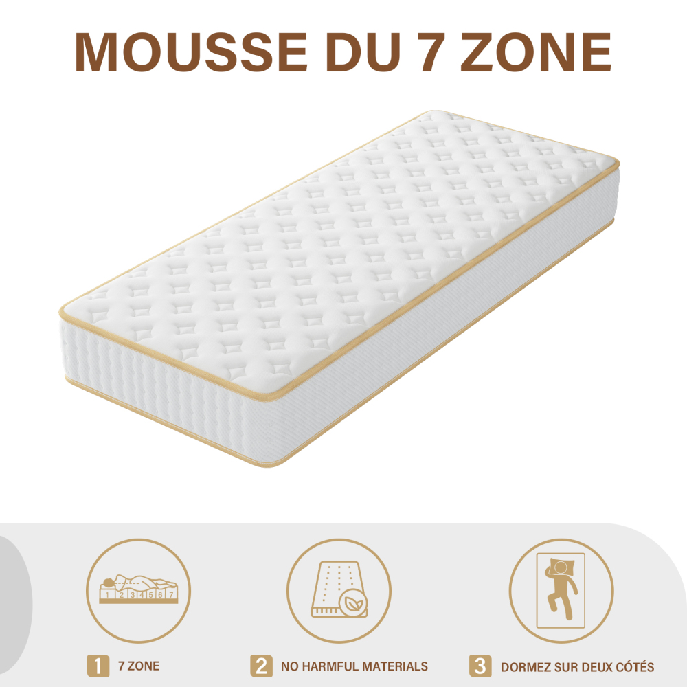 Matelas Mousse 18 cm et Mousse A Mémoire Matelas,Parfait Soutien Haute Resilience Ultra Respirante, Réversible à Deux Faces