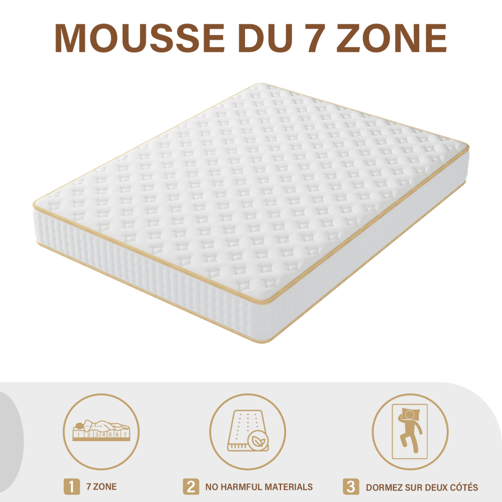 Matelas Mousse 18 cm et Mousse A Mémoire Matelas,Parfait Soutien Haute Resilience Ultra Respirante, Réversible à Deux Faces