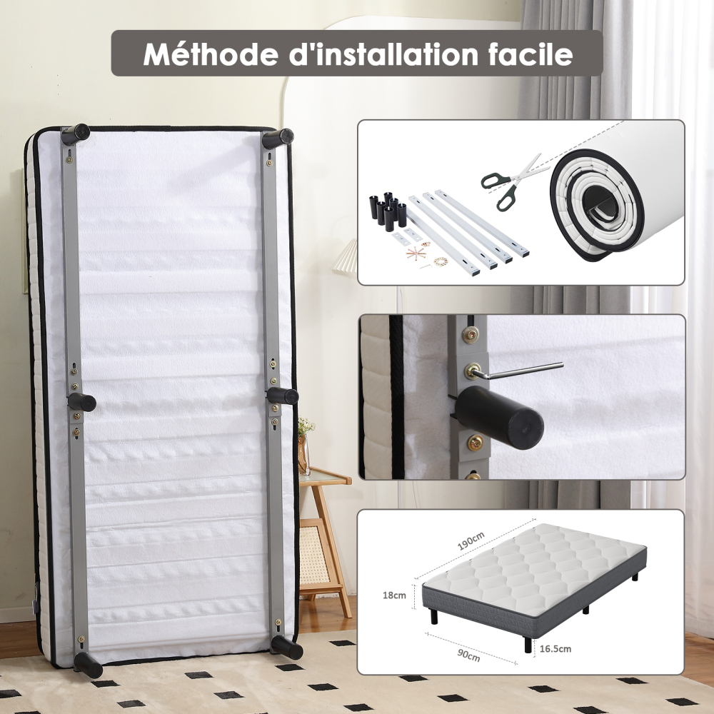 Mattress & Bed Base Set | Pocket Spring Mattress + Sturdy Metal Bed Frame with 6 Legs, Complete Bed,  High Resilience & Breathable