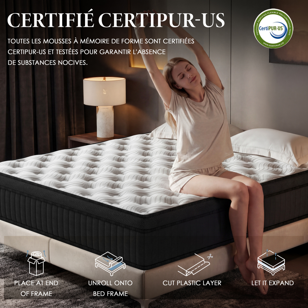 DEWINNER Matelas Épaisseur 25 cm blanc | Hybride Mousse & Ressorts Ensachés | Memoire de Forme | Isolation des Mouvements | 7 Zones de Confort | Durable & Respirant | Moyen-Ferme | Certifié Oeko-TEX
