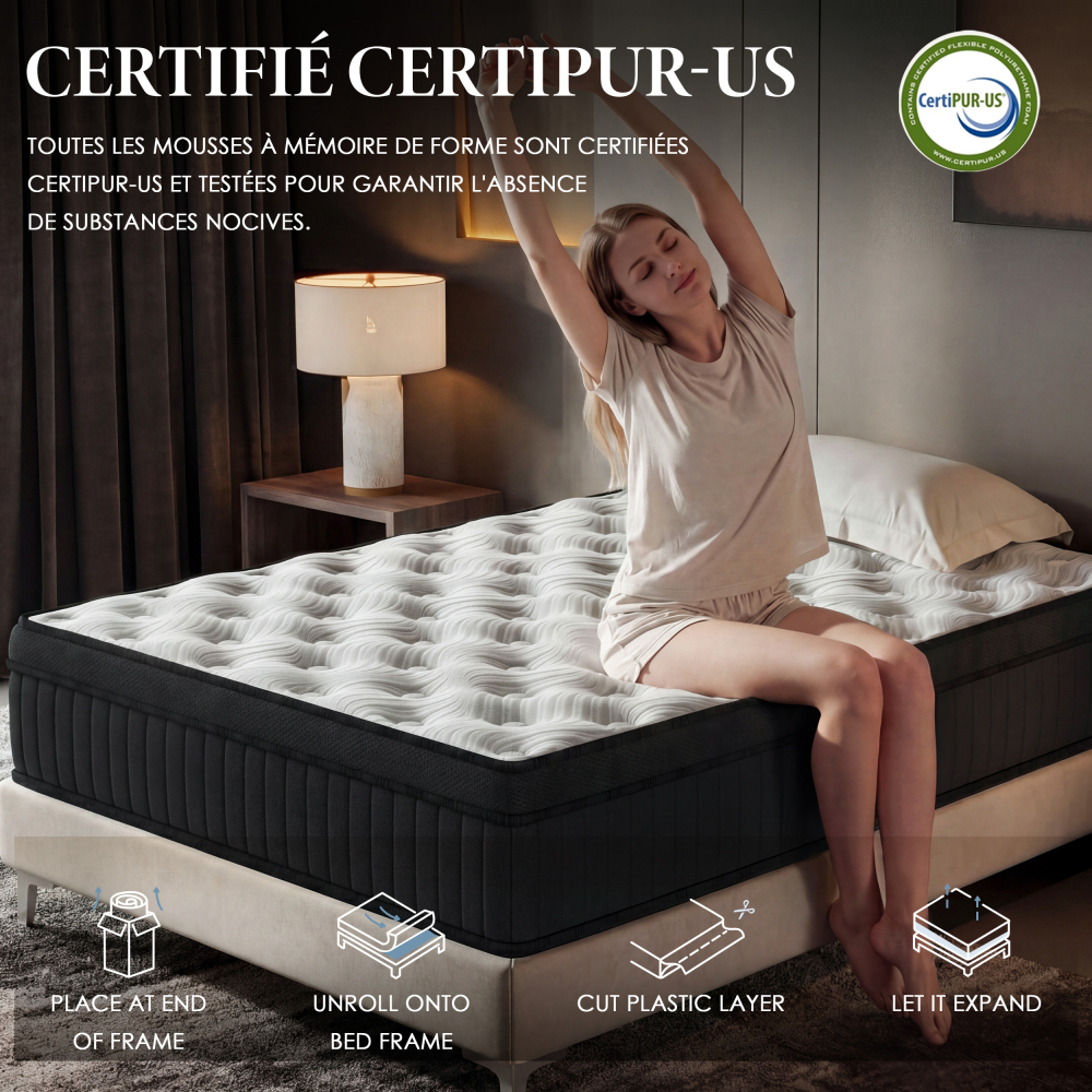DEWINNER Matelas Épaisseur 25 cm blanc | Hybride Mousse & Ressorts Ensachés | Memoire de Forme | Isolation des Mouvements | 7 Zones de Confort | Durable & Respirant | Moyen-Ferme | Certifié Oeko-TEX