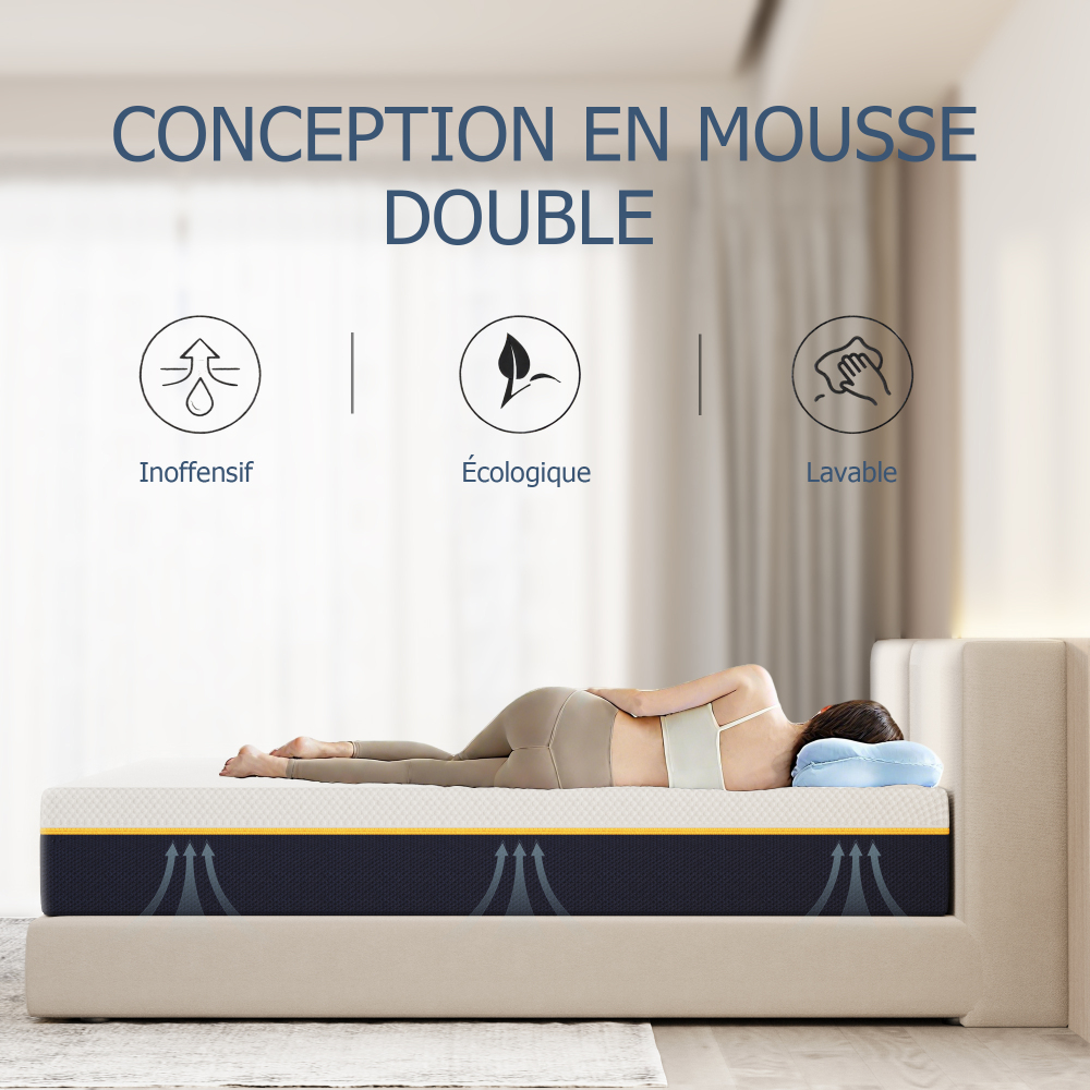 DEWINNER Matelas Épaisseur 17 cm, Mousse A Mémoire + Mousse de Charbon de Bambou, Soutien Haute Resilience, Respirant, Hypoallergénique, avec Housse Amovible et Lavable