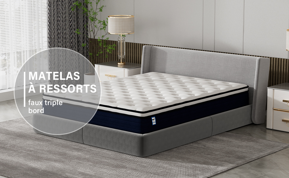 TEENO Matelas à Ressorts ensachés, Matelas à Ressorts ensachés 7 Zones, Trois Faces, Douceur Moyenne, Confort et respirabilité, Anti-bactérien et Anti-acarien