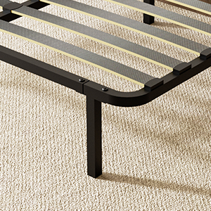 DEWINNER Sturdy Slatted Metal Bed Base | 14 Poplar Wood Slats, 6 Support Legs, Adjustable Central Reinforcement