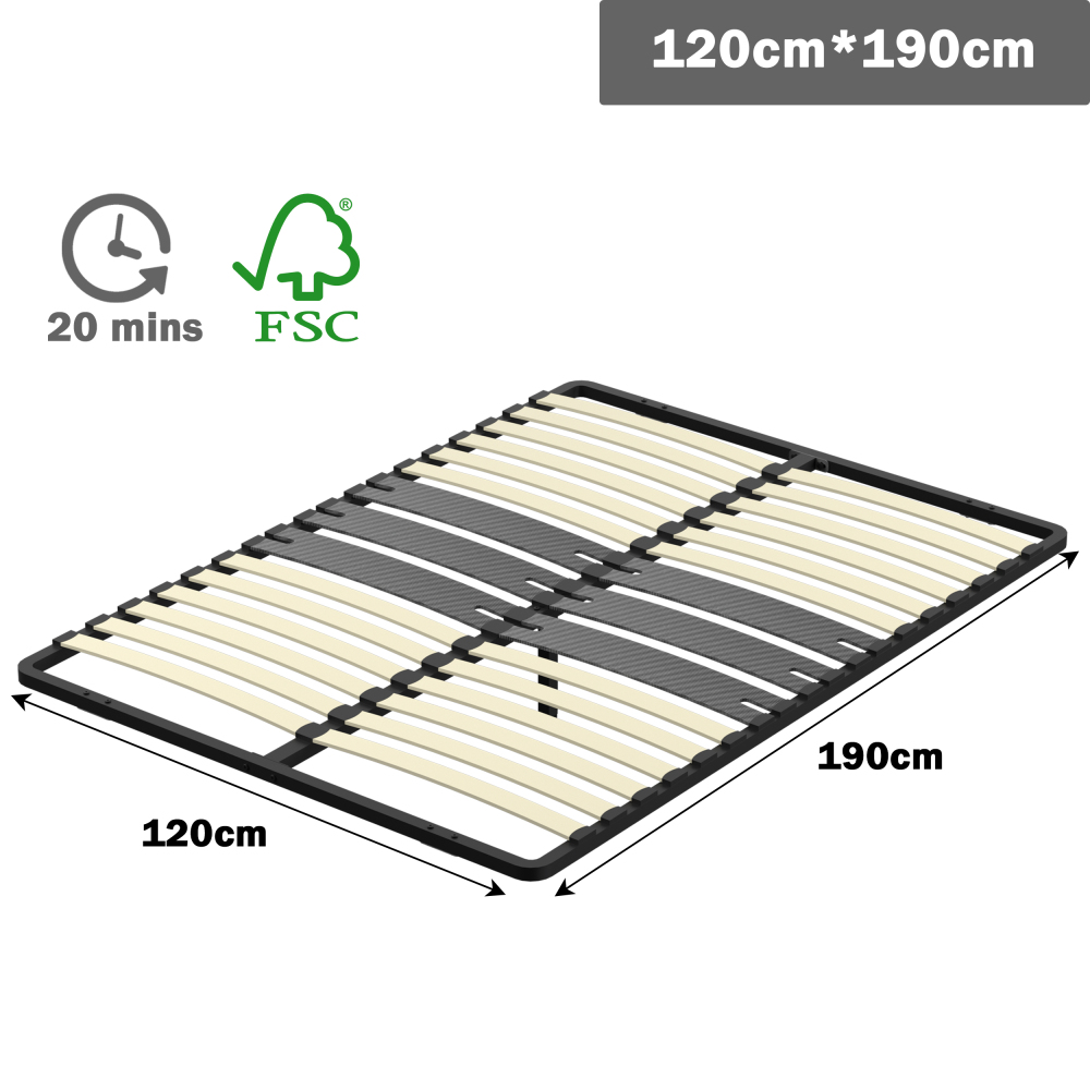 DEWINNER Poplar Slatted Bed Base | Black Reinforced Frame, Tool-Free Assembly, Boxspring Compatible