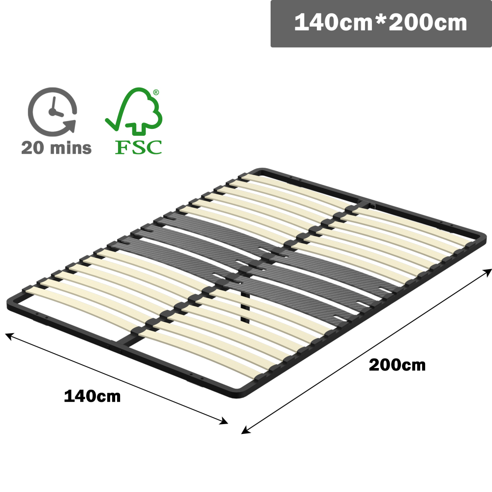 DEWINNER Poplar Slatted Bed Base | Black Reinforced Frame, Tool-Free Assembly, Boxspring Compatible