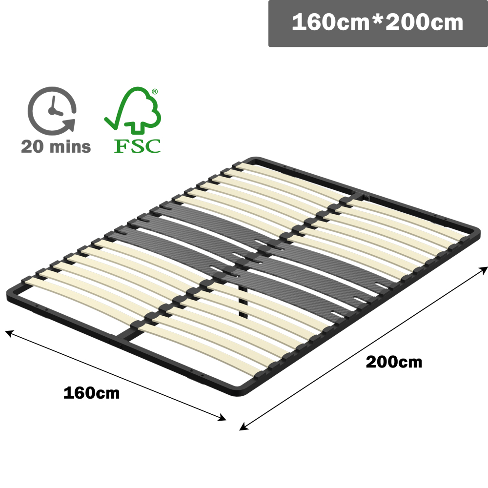 DEWINNER Poplar Slatted Bed Base | Black Reinforced Frame, Tool-Free Assembly, Boxspring Compatible