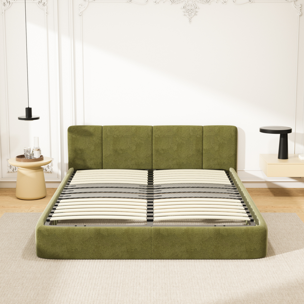 DEWINNER Poplar Slatted Bed Base | Black Reinforced Frame, Tool-Free Assembly, Boxspring Compatible