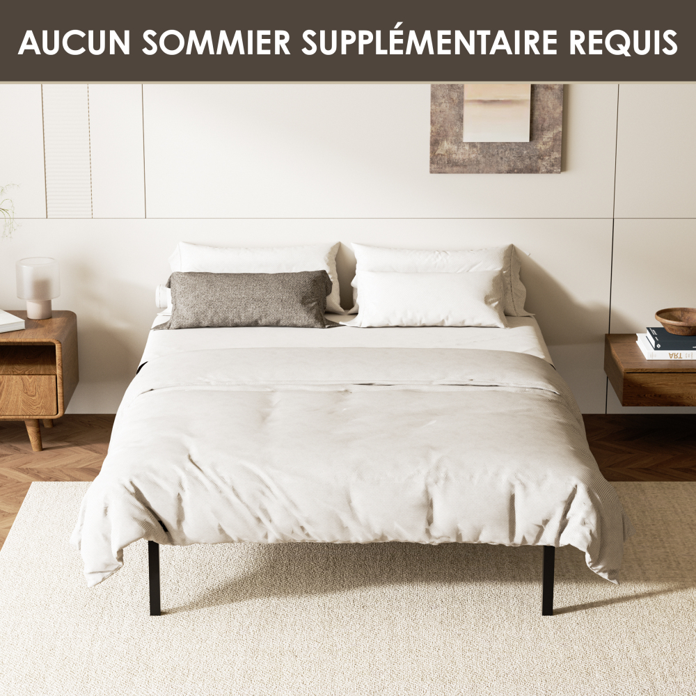 DEWINNER Sturdy Slatted Metal Bed Base | 14 Poplar Wood Slats, 6 Support Legs, Adjustable Central Reinforcement
