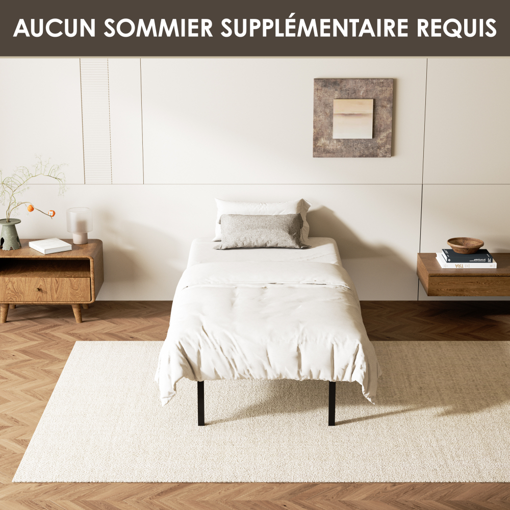 DEWINNER Sturdy Slatted Metal Bed Base | 14 Poplar Wood Slats, 6 Support Legs, Adjustable Central Reinforcement