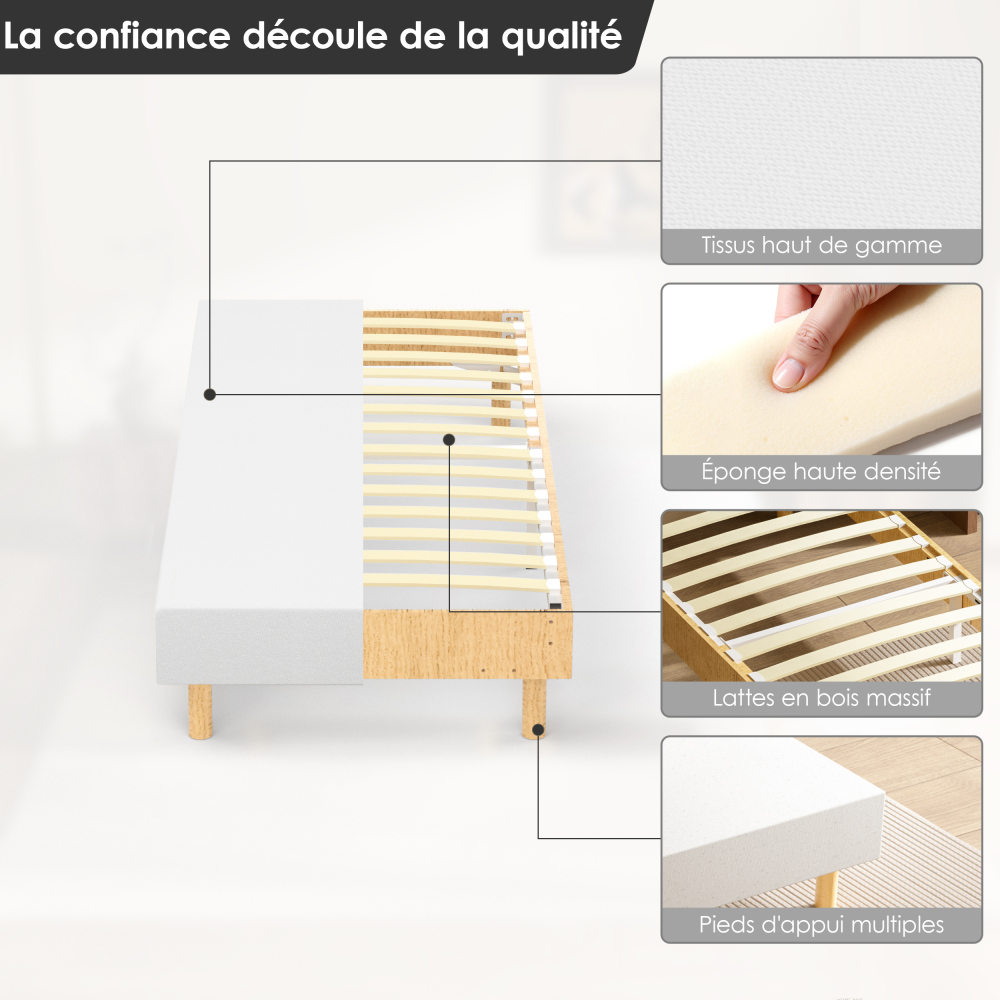 DEWINNER Sommier Tapissier Sommier Lit Simple 6 Pieds Surmatelas en Mousse Haute Densité Hauteur avec Pieds 29 CM