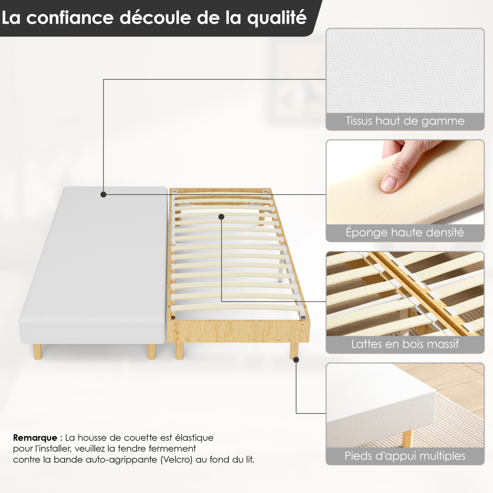 DEWINNER Sommier Tapissier Sommier Lit Simple 6 Pieds Surmatelas en Mousse Haute Densité Hauteur avec Pieds 29 CM