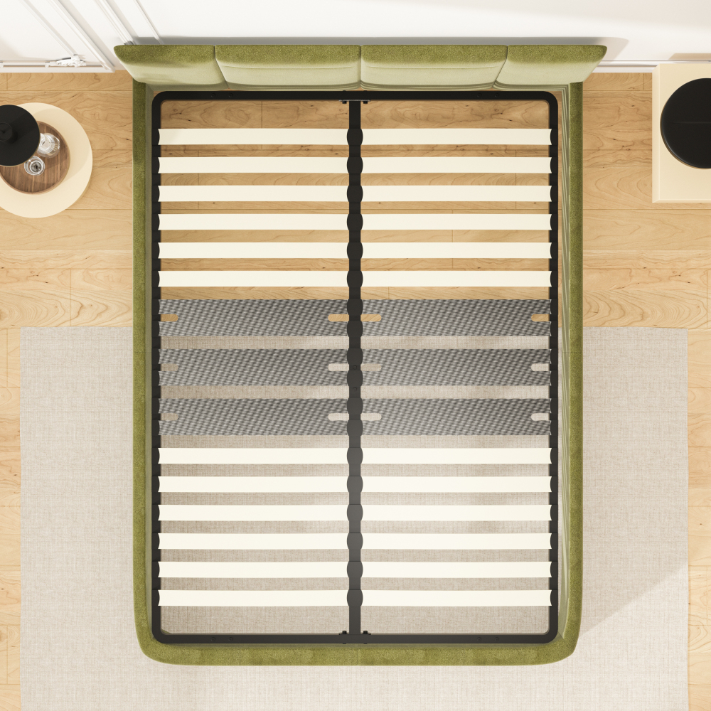 DEWINNER Poplar Slatted Bed Base | Black Reinforced Frame, Tool-Free Assembly, Boxspring Compatible