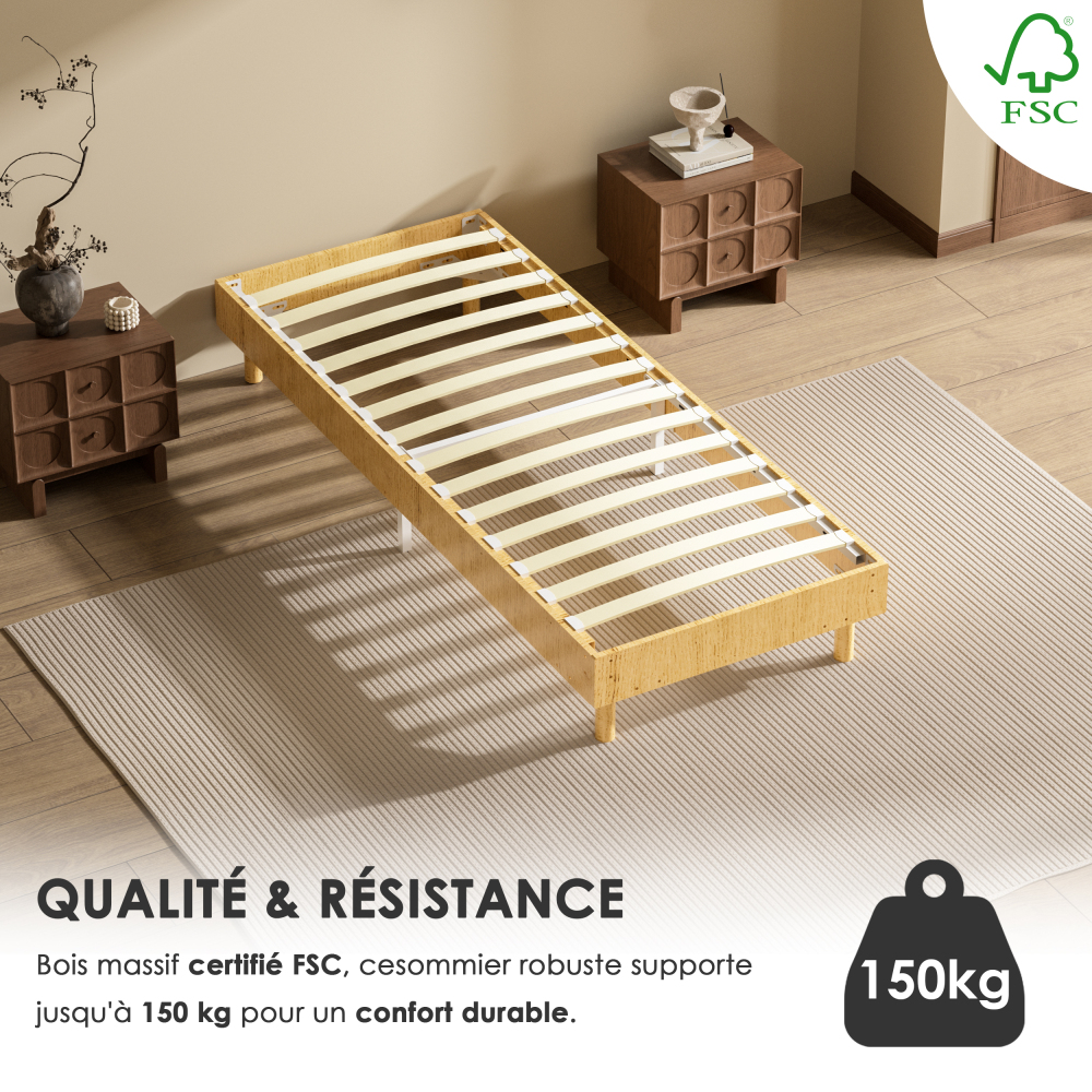 DEWINNER Sommier Tapissier Sommier Lit Simple 6 Pieds Surmatelas en Mousse Haute Densité Hauteur avec Pieds 29 CM