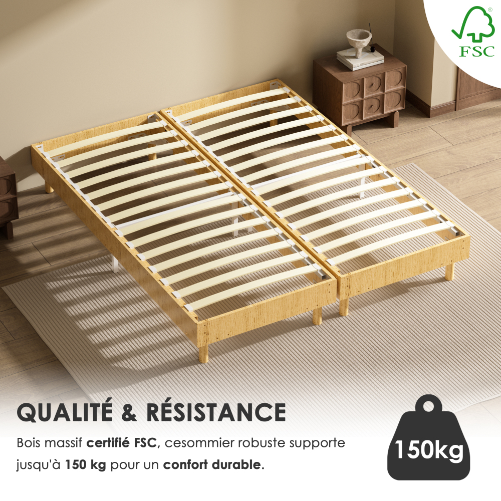 DEWINNER Sommier Tapissier Sommier Lit Simple 6 Pieds Surmatelas en Mousse Haute Densité Hauteur avec Pieds 29 CM