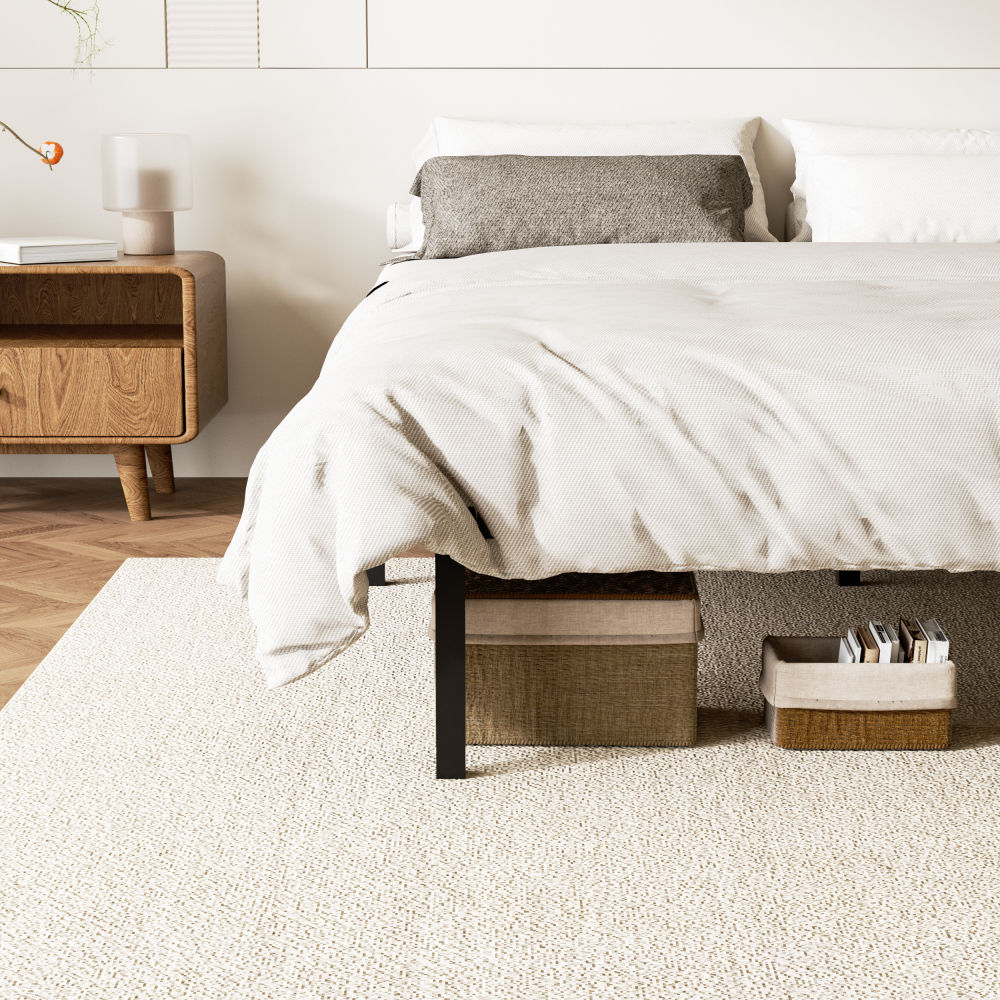 DEWINNER Sturdy Slatted Metal Bed Base | 14 Poplar Wood Slats, 6 Support Legs, Adjustable Central Reinforcement