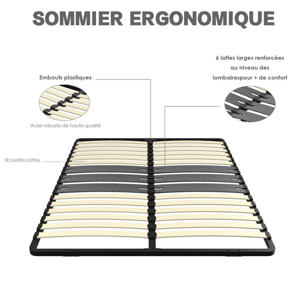 DEWINNER Poplar Slatted Bed Base | Black Reinforced Frame, Tool-Free Assembly, Boxspring Compatible