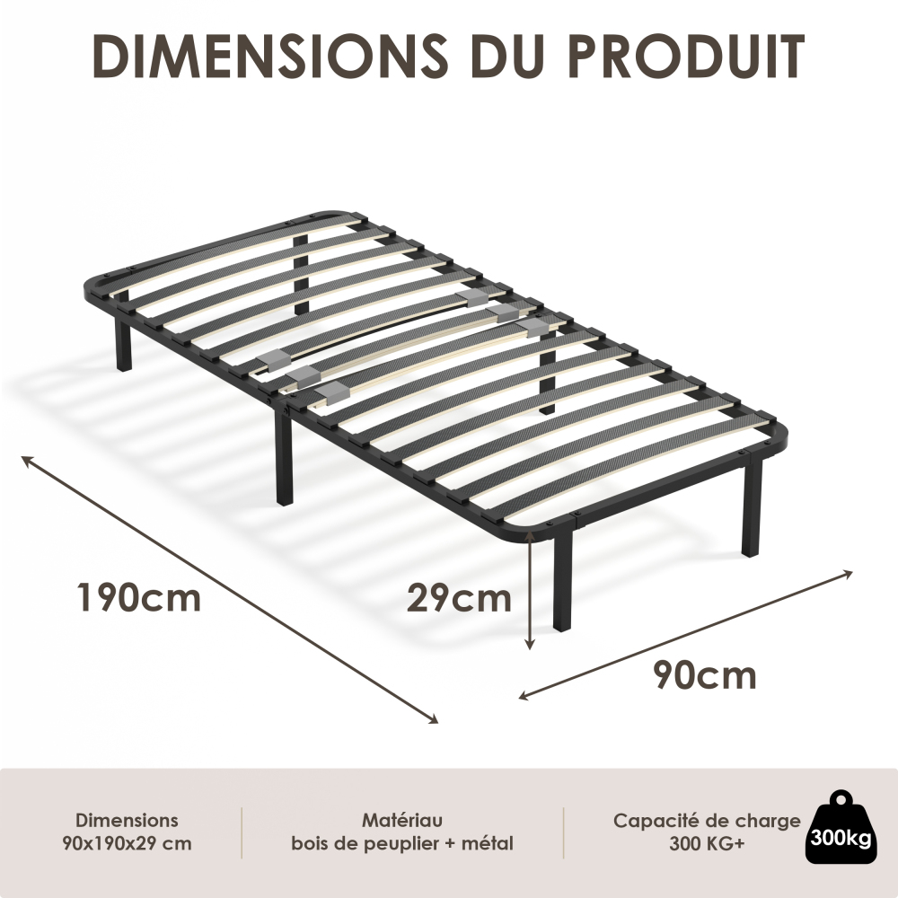 DEWINNER Sturdy Slatted Metal Bed Base | 14 Poplar Wood Slats, 6 Support Legs, Adjustable Central Reinforcement