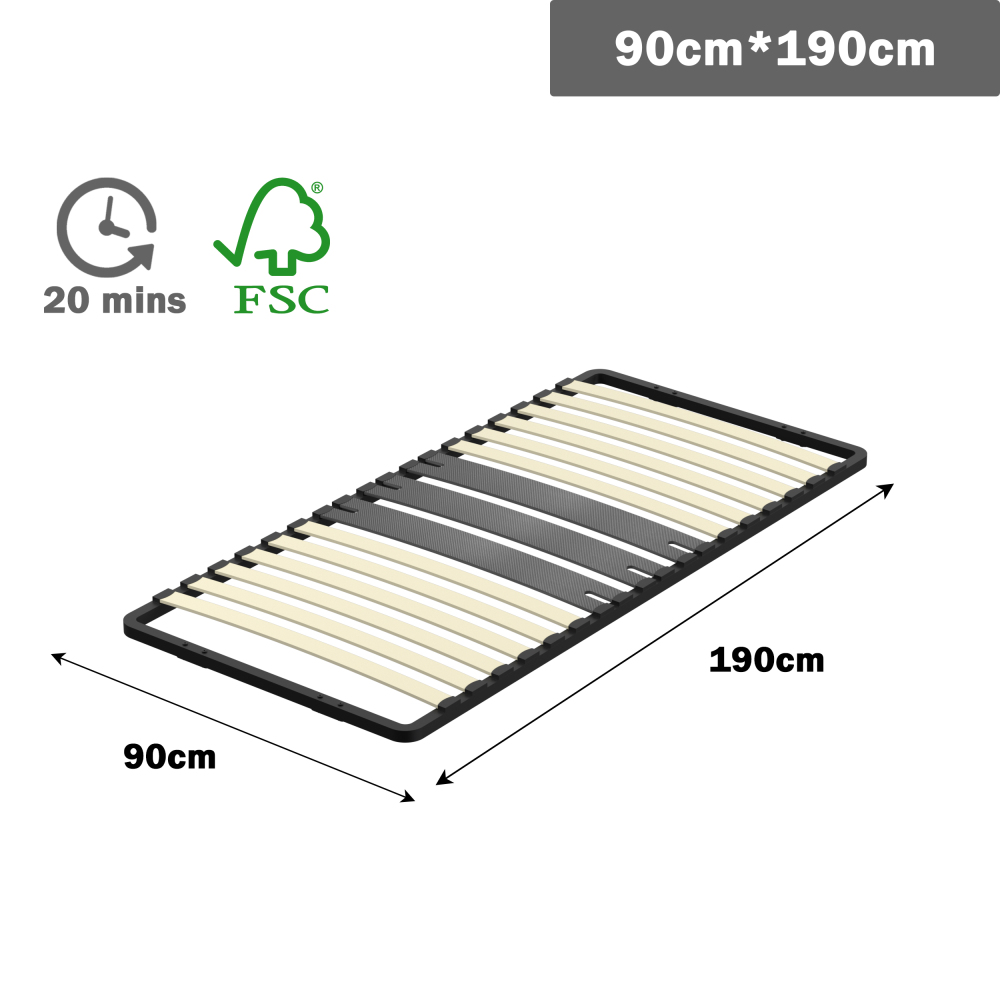 DEWINNER Poplar Slatted Bed Base | Black Reinforced Frame, Tool-Free Assembly, Boxspring Compatible