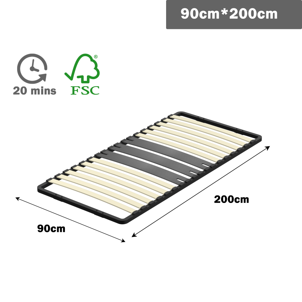DEWINNER Poplar Slatted Bed Base | Black Reinforced Frame, Tool-Free Assembly, Boxspring Compatible