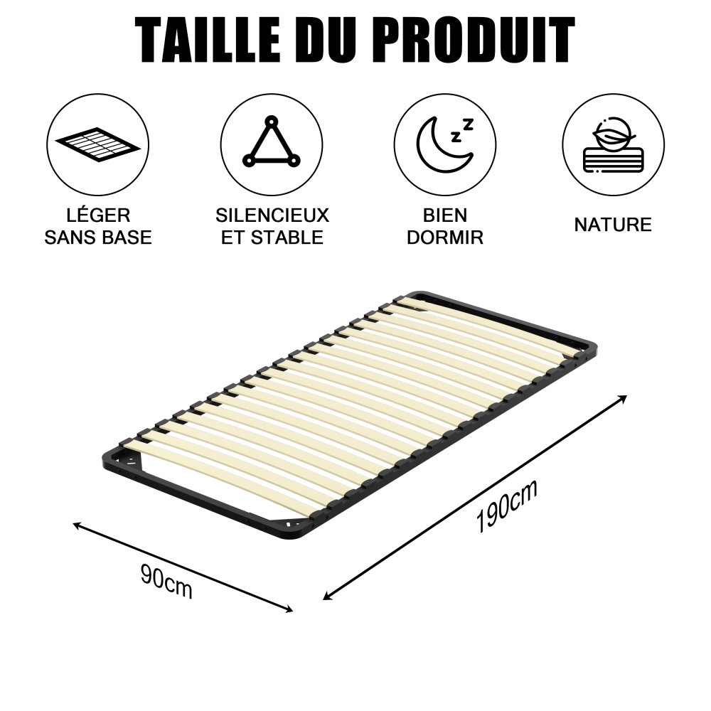 DEWINNER Slatted Bed Base for Adults | Single Bed Frame, 18 Slats, Sturdy Comfortable Structure, Fast Simple Assembly