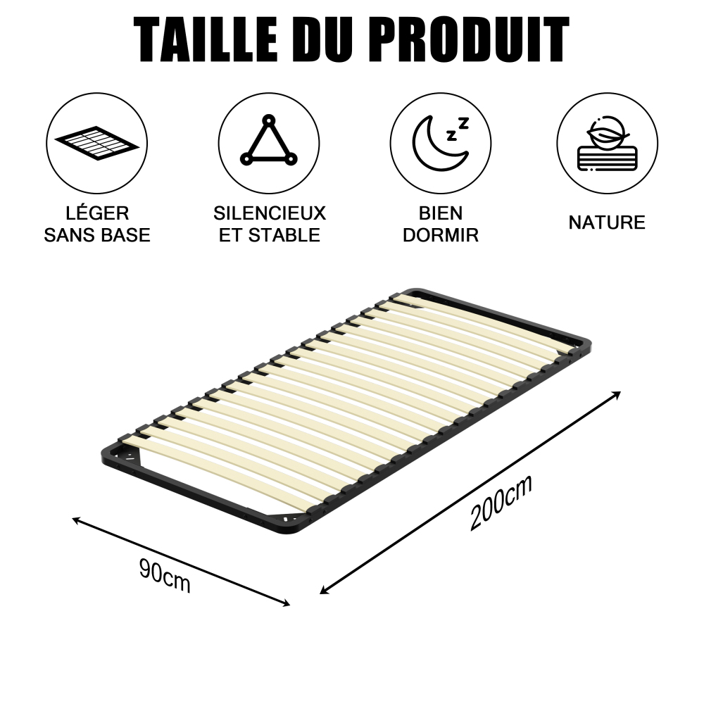 DEWINNER Slatted Bed Base for Adults | Single Bed Frame, 18 Slats, Sturdy Comfortable Structure, Fast Simple Assembly