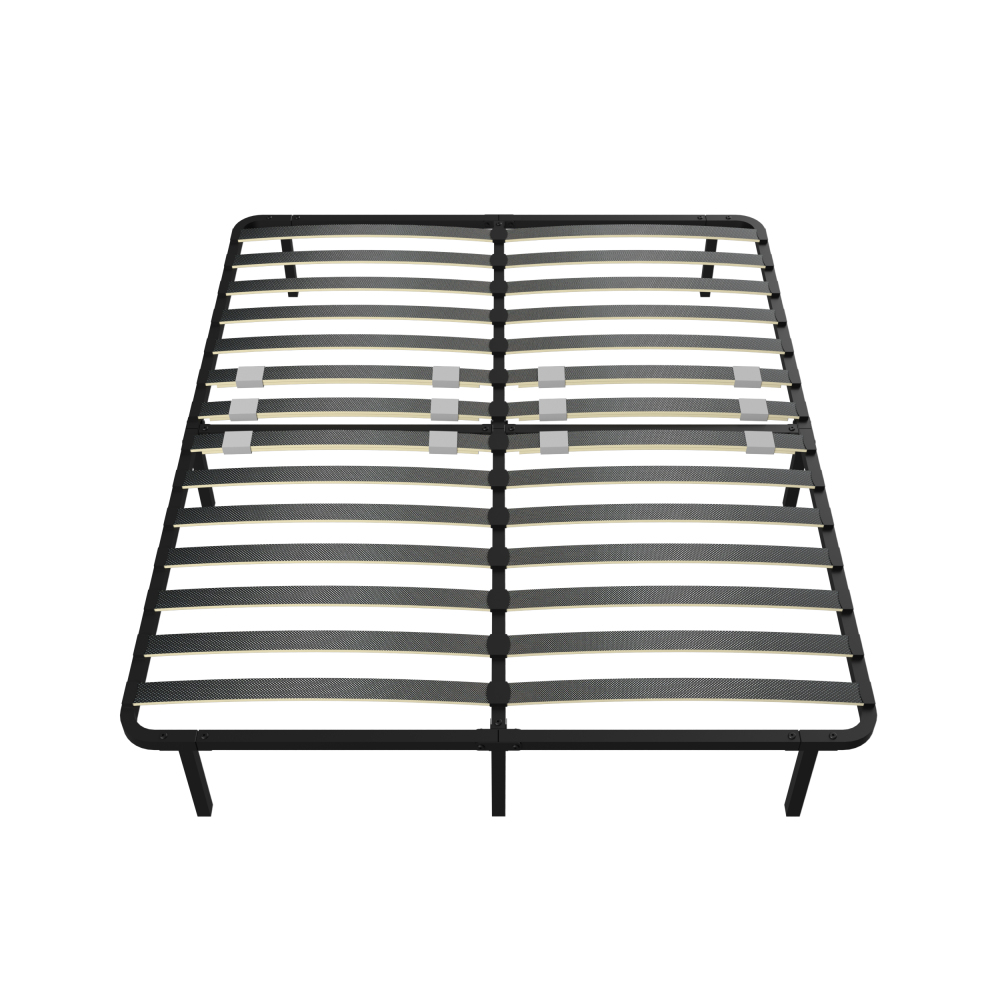 DEWINNER Sturdy Slatted Metal Bed Base | 14 Poplar Wood Slats, 6 Support Legs, Adjustable Central Reinforcement