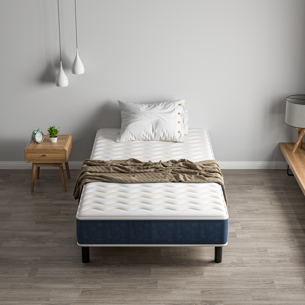 Mattress & Bed Base Set | Pocket Spring Mattress + Sturdy Metal Bed Frame with 6 Legs, Complete Bed,  High Resilience & Breathable