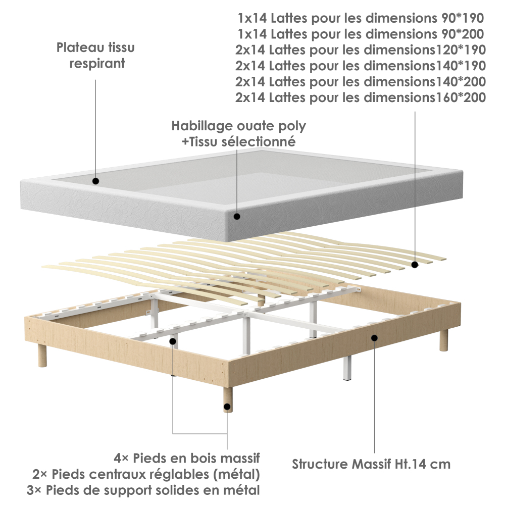 DEWINNER Single Slatted Bed Base,14 Slats, 29cm Height for Adults & Students