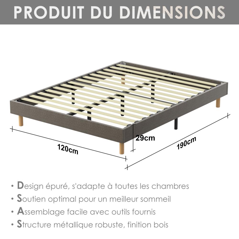 Beige DEWINNER Upholstered Bed Frame with 14 Slats & 6 Support Legs, 29cm High Sturdy Base