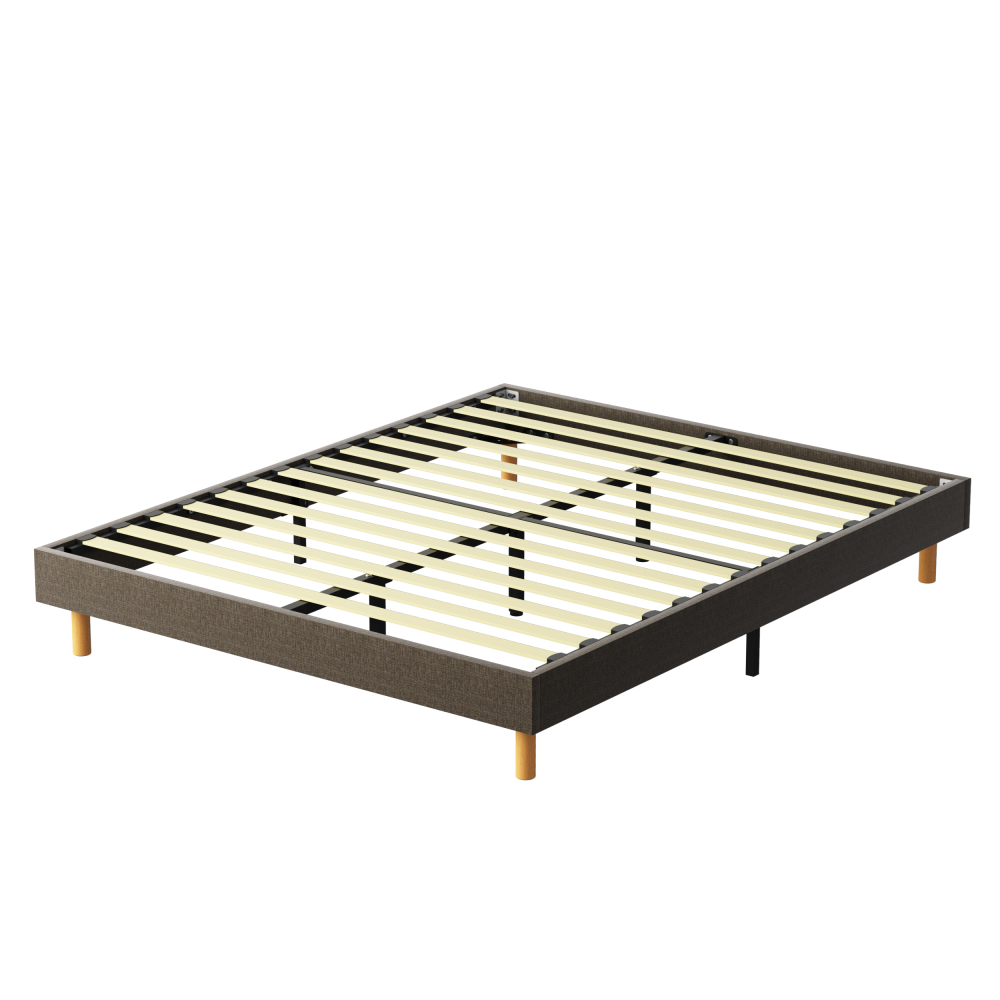 Beige DEWINNER Upholstered Bed Frame with 14 Slats & 6 Support Legs, 29cm High Sturdy Base