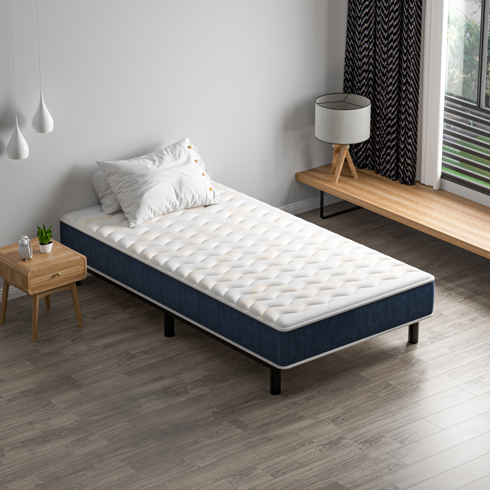 Mattress & Bed Base Set | Pocket Spring Mattress + Sturdy Metal Bed Frame with 6 Legs, Complete Bed,  High Resilience & Breathable