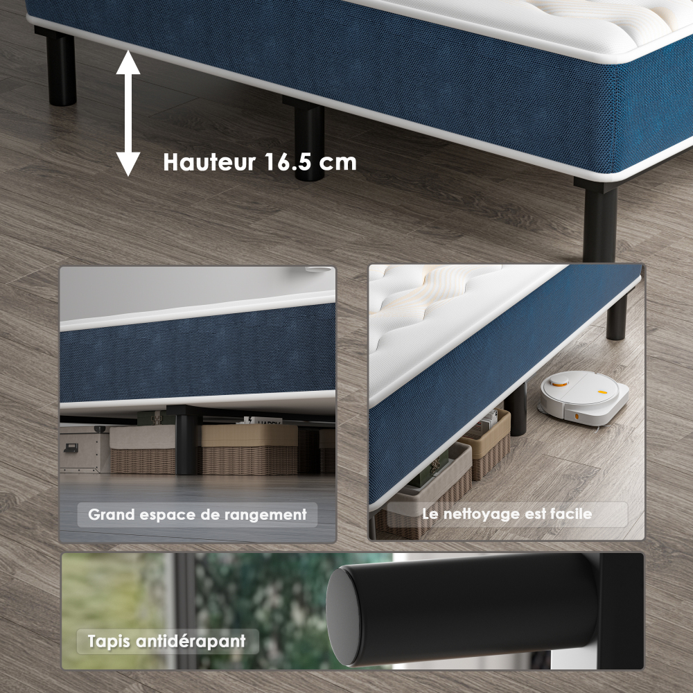 Mattress & Bed Base Set | Pocket Spring Mattress + Sturdy Metal Bed Frame with 6 Legs, Complete Bed,  High Resilience & Breathable