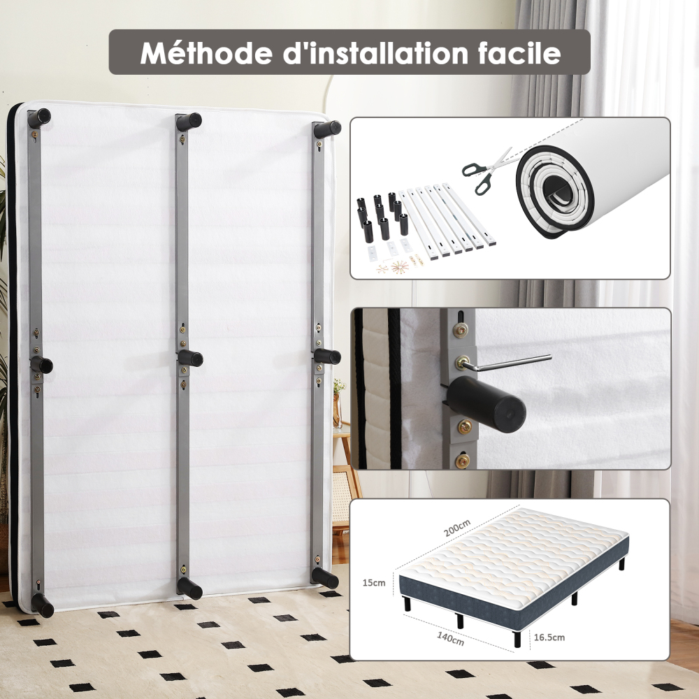 Mattress & Bed Base Set | Pocket Spring Mattress + Sturdy Metal Bed Frame with 6 Legs, Complete Bed,  High Resilience & Breathable