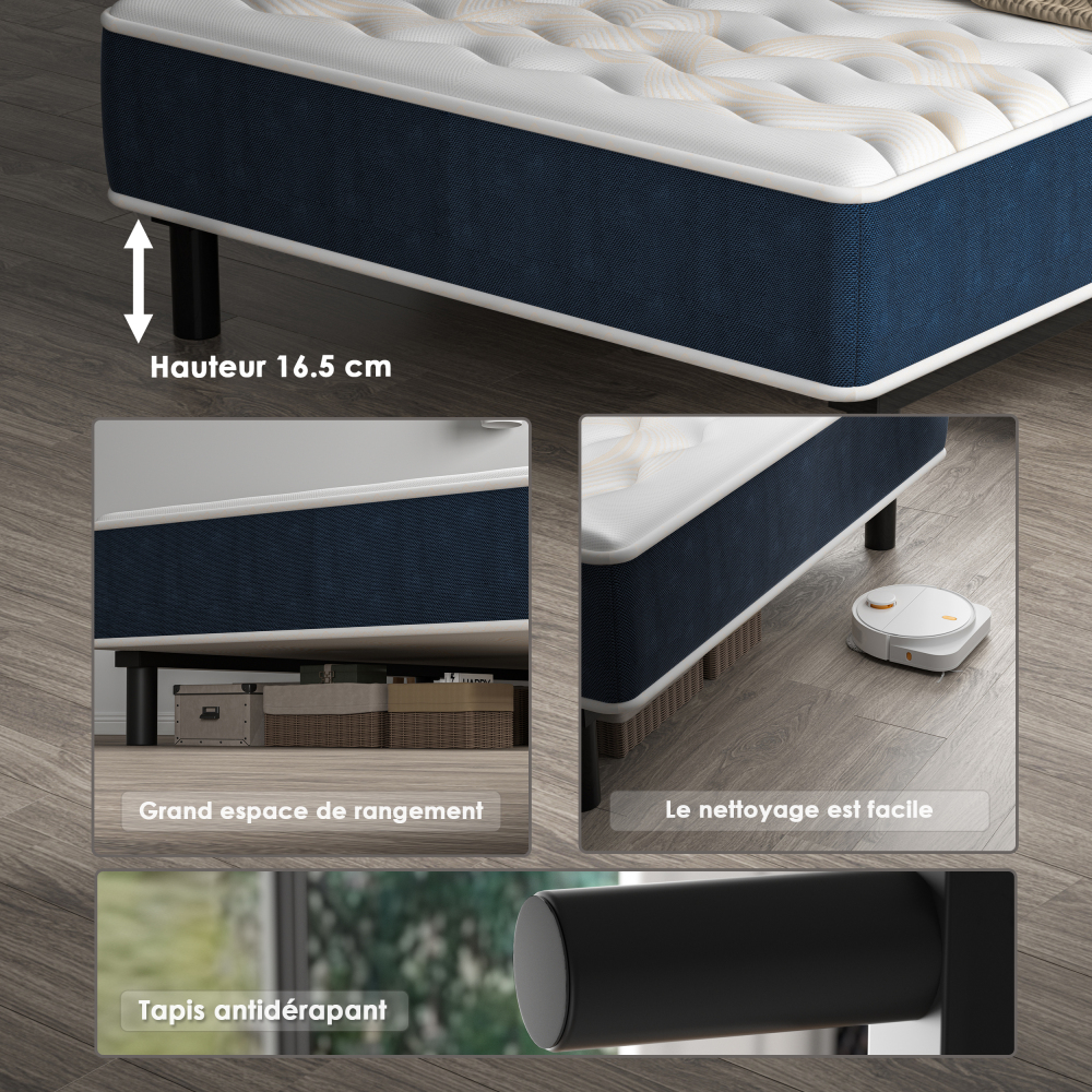 Mattress & Bed Base Set | Pocket Spring Mattress + Sturdy Metal Bed Frame with 6 Legs, Complete Bed,  High Resilience & Breathable