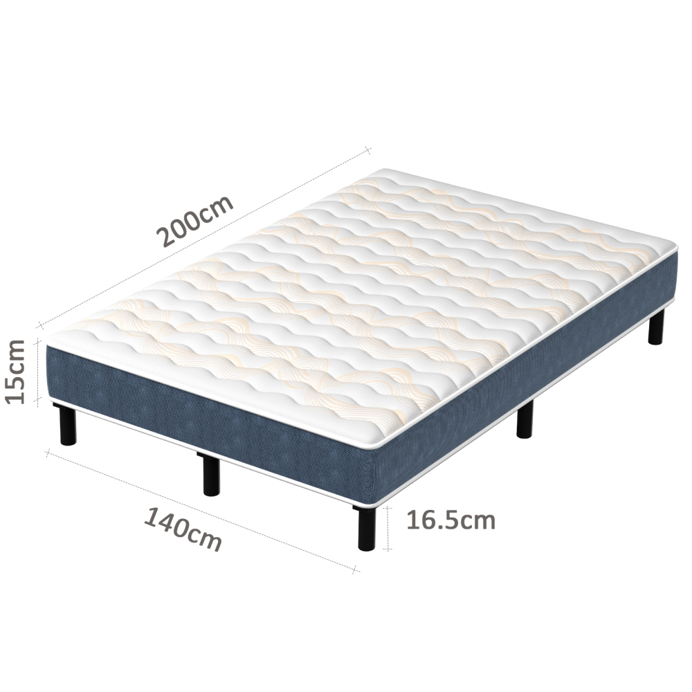 Mattress & Bed Base Set | Pocket Spring Mattress + Sturdy Metal Bed Frame with 6 Legs, Complete Bed,  High Resilience & Breathable