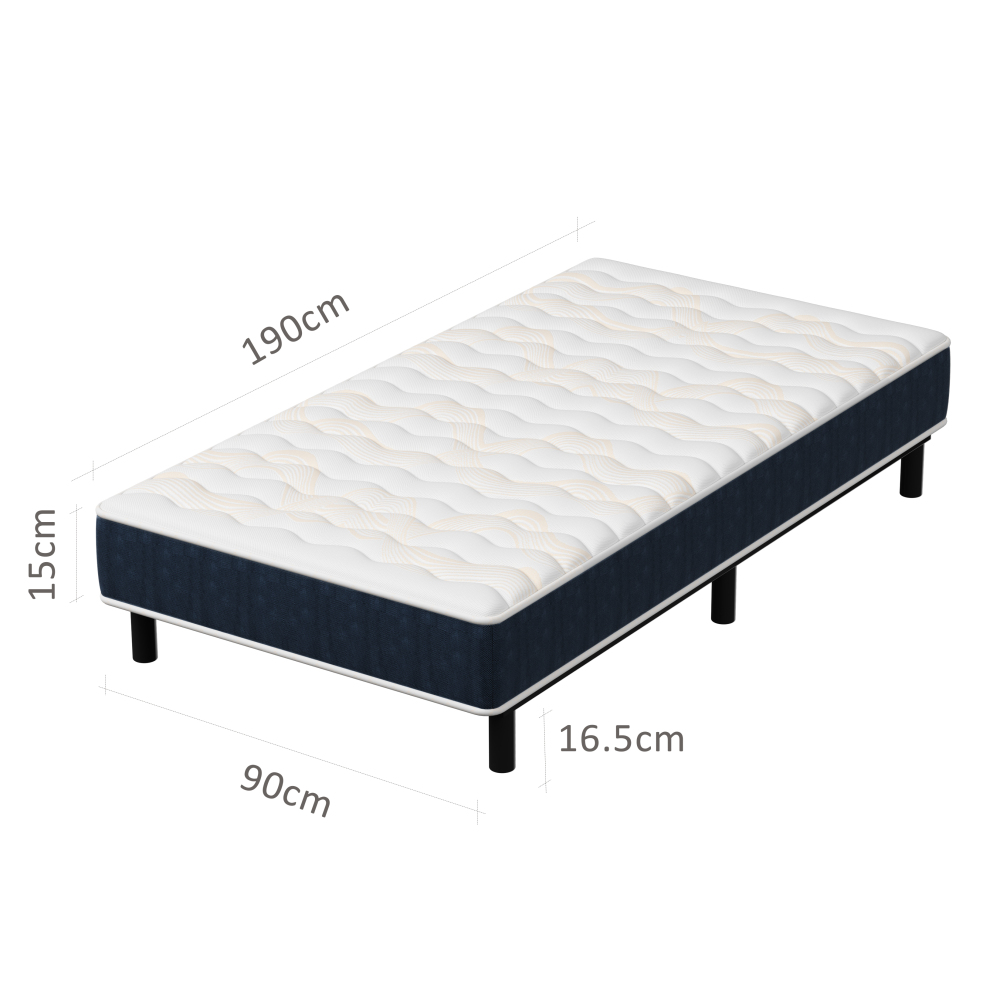 Mattress & Bed Base Set | Pocket Spring Mattress + Sturdy Metal Bed Frame with 6 Legs, Complete Bed,  High Resilience & Breathable