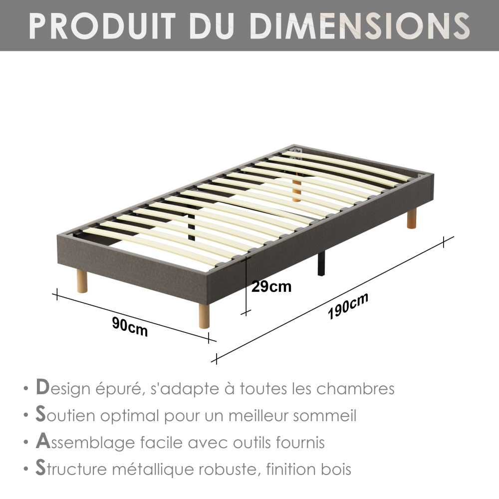 Beige DEWINNER Upholstered Bed Frame with 14 Slats & 6 Support Legs, 29cm High Sturdy Base