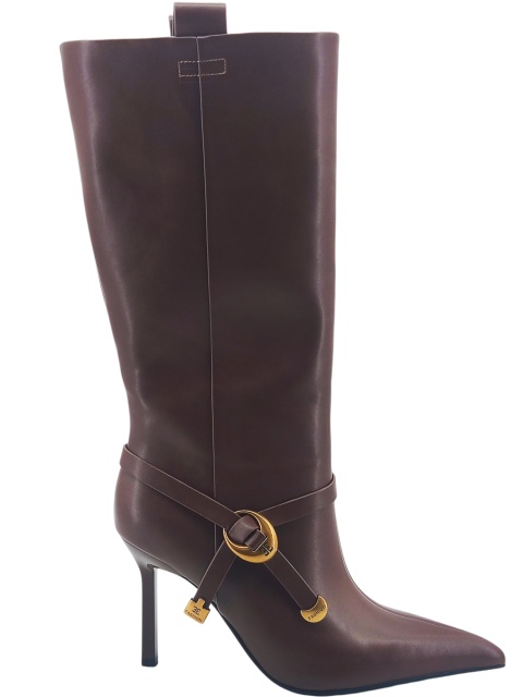 Brown Metal Ring Stiletto Tall Boots,MY SHOP,Brown Metal Ring Stiletto Tall Boots