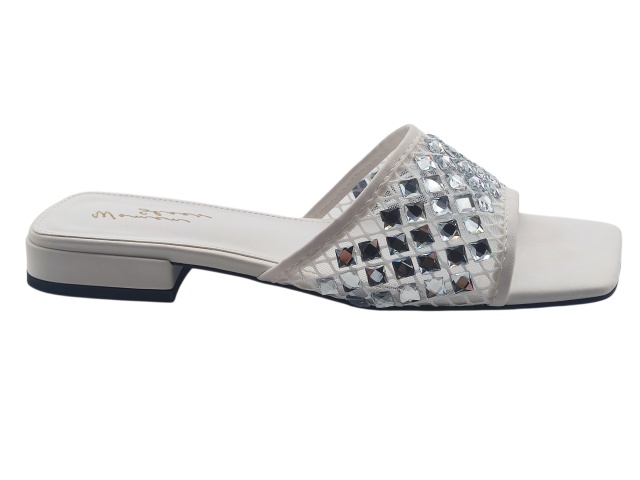 Mesh Rhinestone Square Slide Sandals,MY SHOP,Mesh Rhinestone Square Slide Sandals